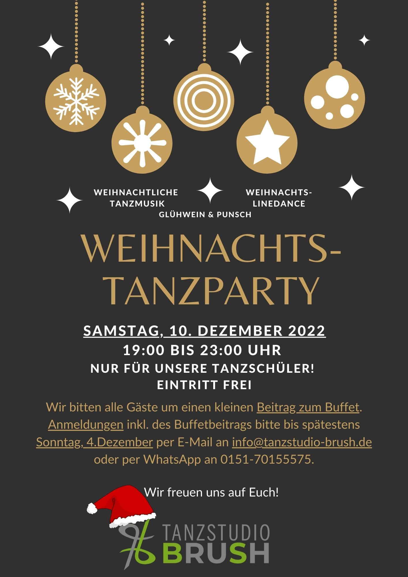 Schwarz und Gold Weihnachten Party Flyer